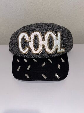 Aslley collection Black&Silver Plaid Baseball Hat W/ Glittered “COOL” sequins